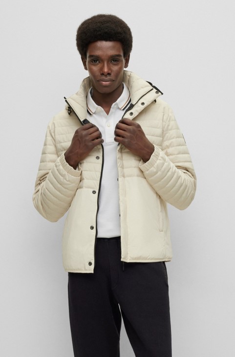 λευκό αδιάβροχο μπουφάν Hugo Boss με επένδυση με λεπτομέρειες λογότυπου