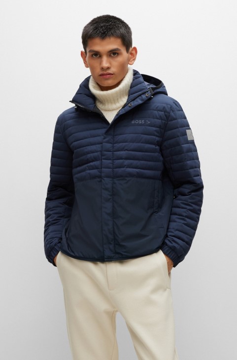 Hugo Boss σκούρο μπλε υδατοαπωθητικό τζάκετ με επένδυση με λεπτομέρειες λογότυπου