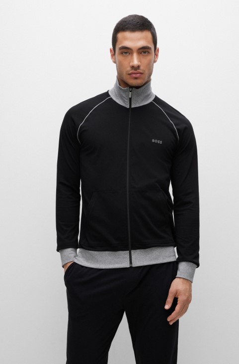 Hugo Boss ελαστικό βαμβακερό μπουφάν με σωληνώσεις και μαύρο λογότυπο