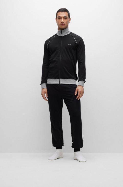 Hugo Boss ελαστικό βαμβακερό μπουφάν με σωληνώσεις και μαύρο λογότυπο
