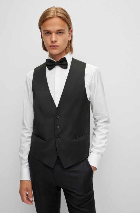 Γιλέκο Hugo Boss Slim-fit σε παρθένο μάλλινο μαύρο Serge