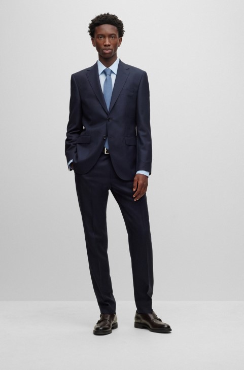 σκούρο μπλε κοστούμι κανονικής εφαρμογής από παρθένο μαλλί με μικρο-μοτίβο Hugo Boss