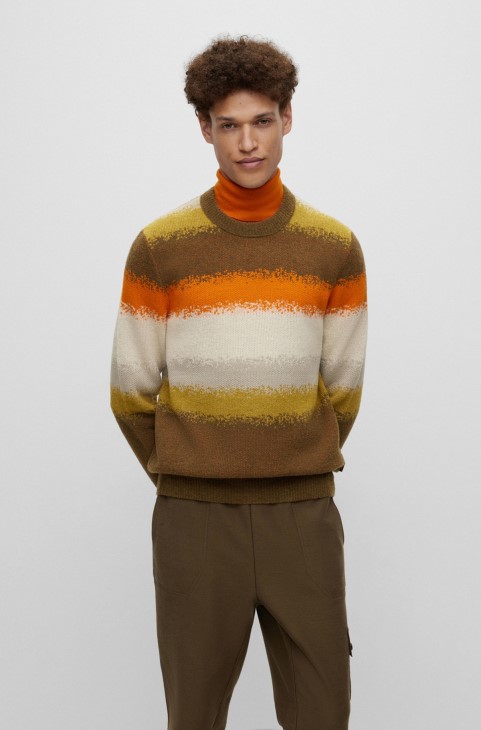 πουλόβερ με κανονική εφαρμογή με ρίγες Degradé σε μείγμα μαλλί με μοτίβο Hugo Boss