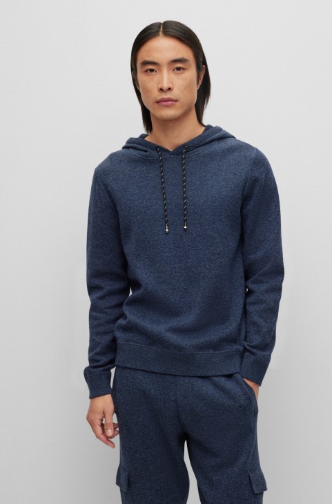 Hugo Boss σκούρο μπλε φούτερ με κανονική εφαρμογή από βαμβάκι και παρθένο μαλλί