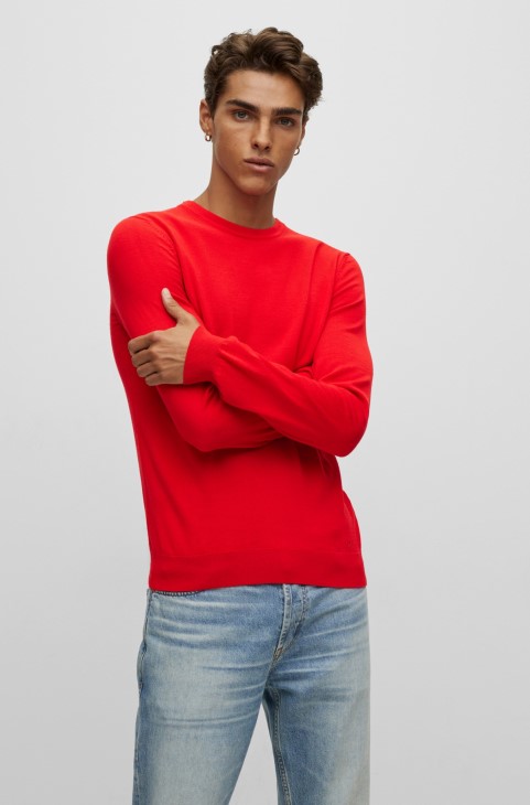 κόκκινο πουλόβερ Hugo Boss σε λεπτή εφαρμογή από εξαιρετικά λεπτό μαλλί μερινό