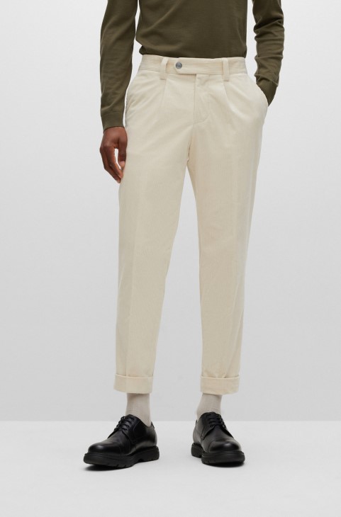 Παντελόνι με κωνική εφαρμογή Hugo Boss σε λευκό βαμβακερό κοτλέ