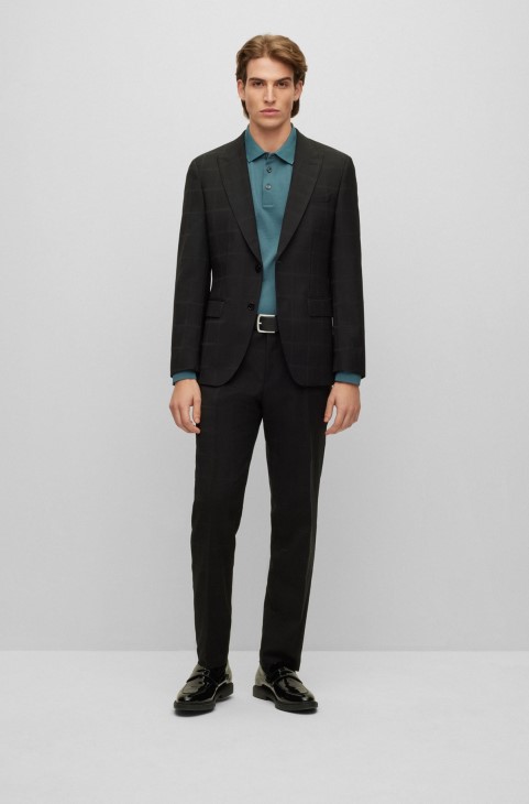 Hugo Boss βαμβακερό μερσεριζέ μπλουζάκι πόλο σε λεπτή γραμμή με δομή βάφλας μπλε
