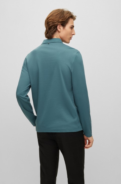 Hugo Boss βαμβακερό μερσεριζέ μπλουζάκι πόλο σε λεπτή γραμμή με δομή βάφλας μπλε
