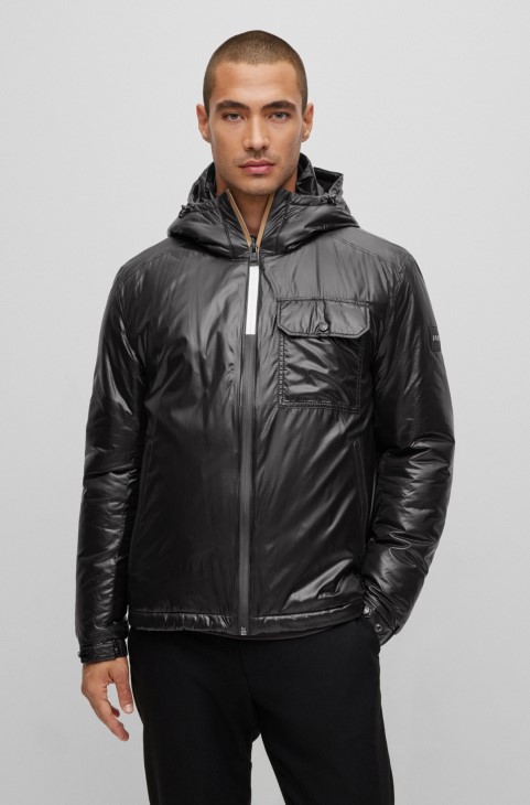 υδατοαπωθητικό μπουφάν με κουκούλα σε γυαλιστερό υλικό Hugo Boss μαύρο
