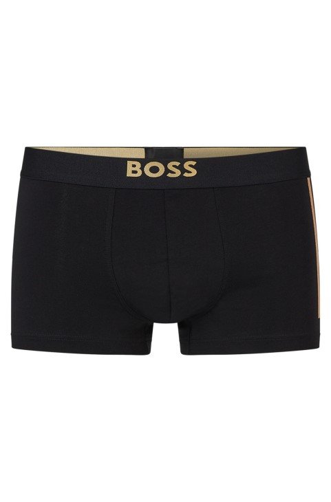 Μαύρα ελαστικά βαμβακερά μπαούλα Hugo Boss με λογότυπο και ρίγα με στάμπα αλουμινίου