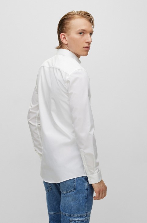 πουκάμισο με πολύ λεπτή εφαρμογή από βαμβακερή ποπλίνα με ανοιχτό γιακά λευκό Boss Hugo
