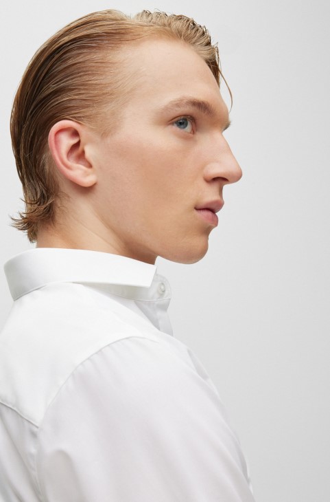 πουκάμισο με πολύ λεπτή εφαρμογή από βαμβακερή ποπλίνα με ανοιχτό γιακά λευκό Boss Hugo
