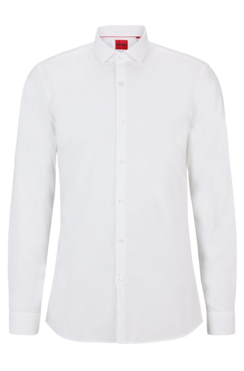πουκάμισο με πολύ λεπτή εφαρμογή από βαμβακερή ποπλίνα με ανοιχτό γιακά λευκό Boss Hugo
