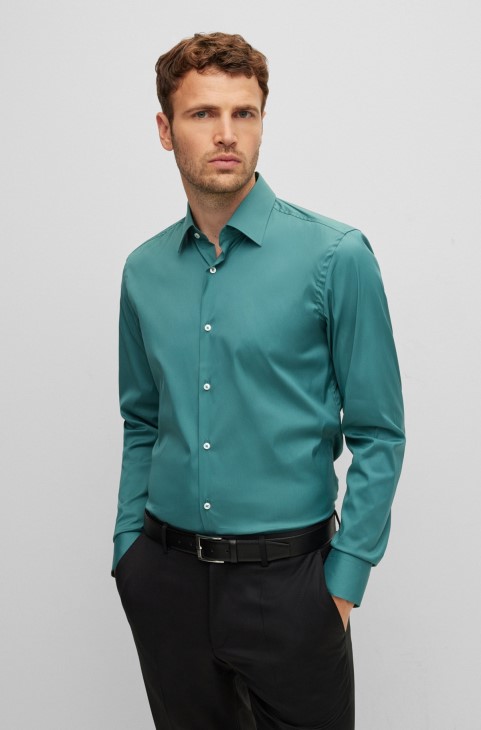 πράσινο πουκάμισο Hugo Boss με λεπτή εφαρμογή από ύφασμα που σιδερώνει εύκολα