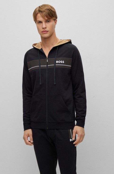 Hugo Boss μαύρο βαμβακερό Hoodie με κουκκίδες και λογότυπο