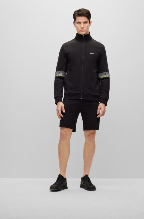 μαύρο φούτερ Hugo Boss με κανονική εφαρμογή με φερμουάρ με πολύχρωμα λογότυπα
