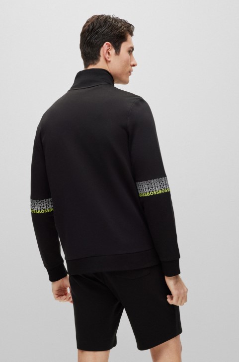 μαύρο φούτερ Hugo Boss με κανονική εφαρμογή με φερμουάρ με πολύχρωμα λογότυπα
