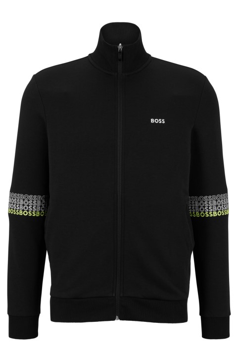 μαύρο φούτερ Hugo Boss με κανονική εφαρμογή με φερμουάρ με πολύχρωμα λογότυπα
