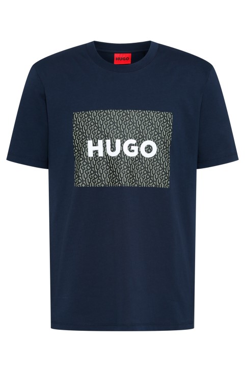 κανονική μπλούζα από βαμβακερό ζέρσεϊ Hugo Boss με στάμπα λογότυπου σκούρο μπλε
