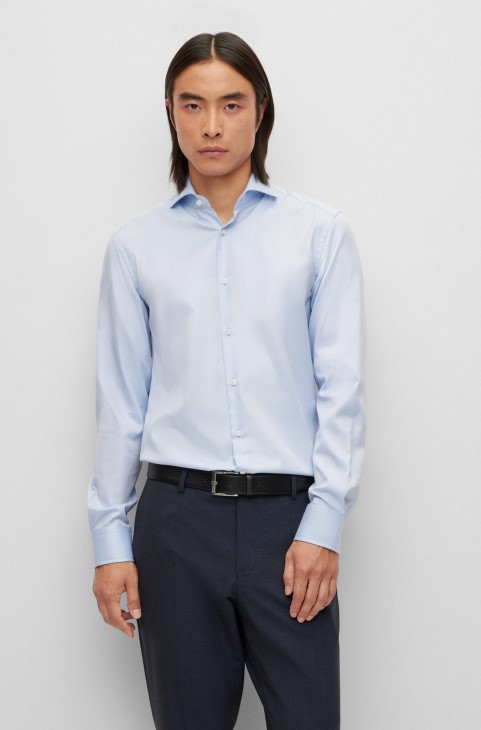 Πουκάμισο Hugo Boss σε γαλάζιο Slim-fit από μη σιδερένιο δομημένο οργανικό βαμβάκι
