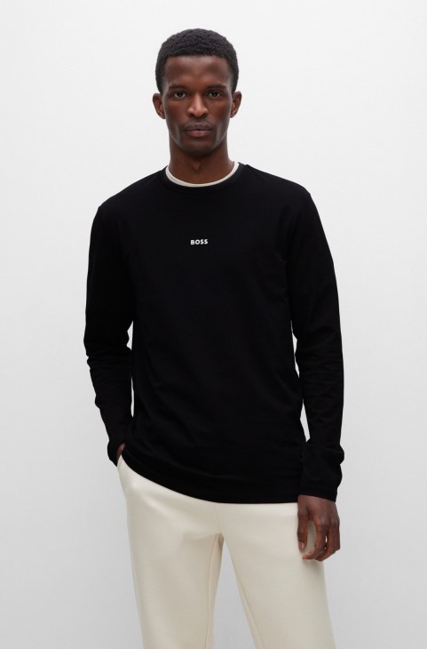 Hugo Boss ελαστικό μπλουζάκι από βαμβάκι σε κανονική εφαρμογή με μαύρο λογότυπο αντίθεσης