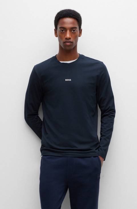 Βαμβακερό μπλουζάκι με κανονική εφαρμογή και λογότυπο σκούρο μπλε Hugo Boss