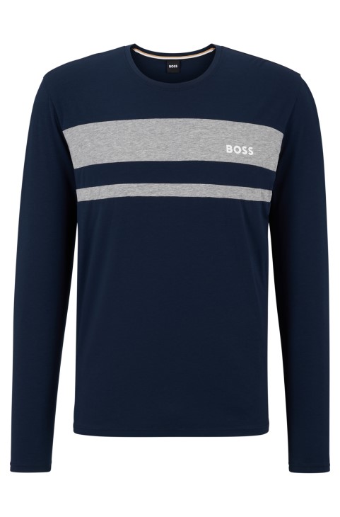 σκούρο μπλε μπλουζάκι Hugo Boss μακρυμάνικη πιτζάμα σε βαμβακερό, μοντάλ και ελαστικό