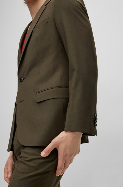 Κοστούμι σε λεπτή εφαρμογή από ύφασμα μαλλί σκούρο πράσινο Hugo Boss
