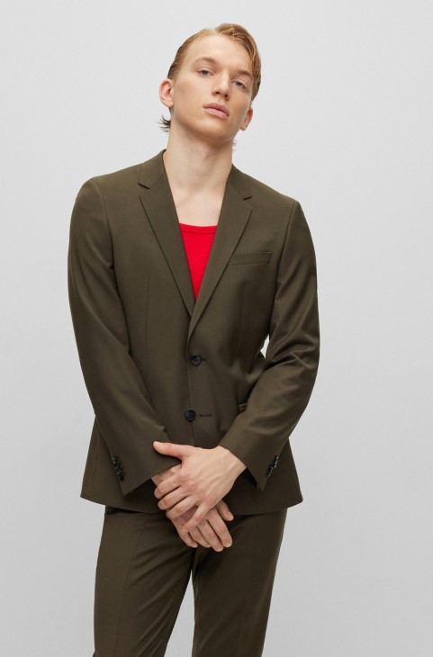 Κοστούμι σε λεπτή εφαρμογή από ύφασμα μαλλί σκούρο πράσινο Hugo Boss
