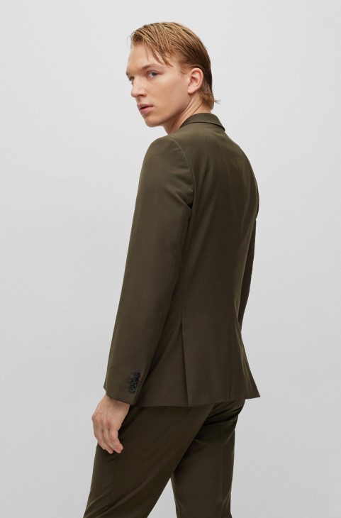 Κοστούμι σε λεπτή εφαρμογή από ύφασμα μαλλί σκούρο πράσινο Hugo Boss
