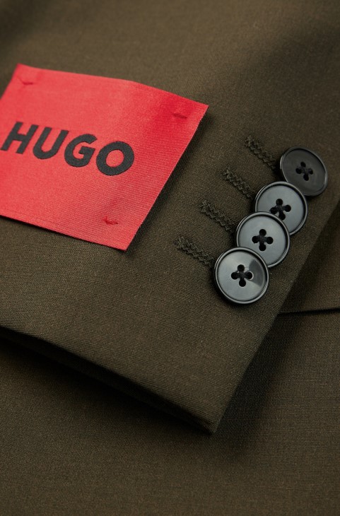 Κοστούμι σε λεπτή εφαρμογή από ύφασμα μαλλί σκούρο πράσινο Hugo Boss
