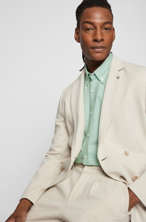 ανοιχτό πράσινο λογότυπο Hugo Boss-λεπτομέρεια πουκάμισο κανονικής εφαρμογής από βαμβάκι Oxford
