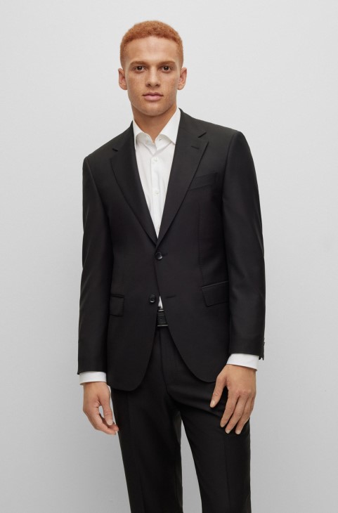 Μπουφάν μονόπετο Hugo Boss σε στρετ, παρθένο μάλλινο μαύρο