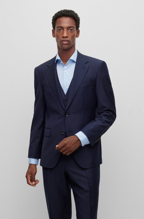 μονόπλευρο μπουφάν από παρθένο μαλλί ελαστικό σκούρο μπλε Hugo Boss