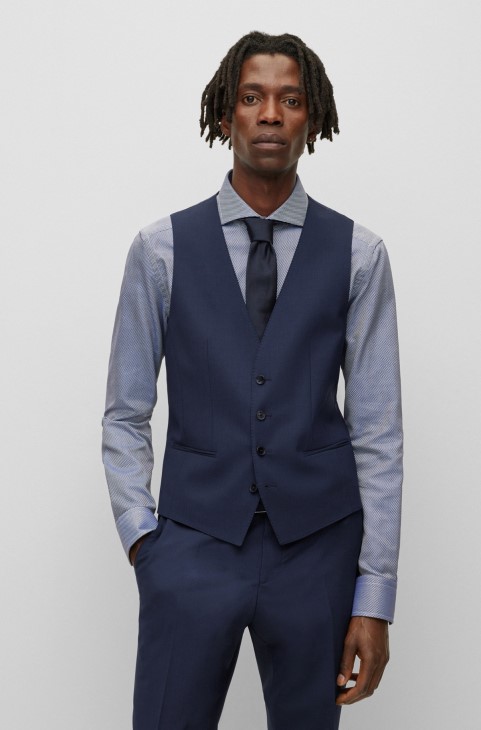 Γιλέκο Hugo Boss σκούρο μπλε Slim-fit από παρθένο μαλλί