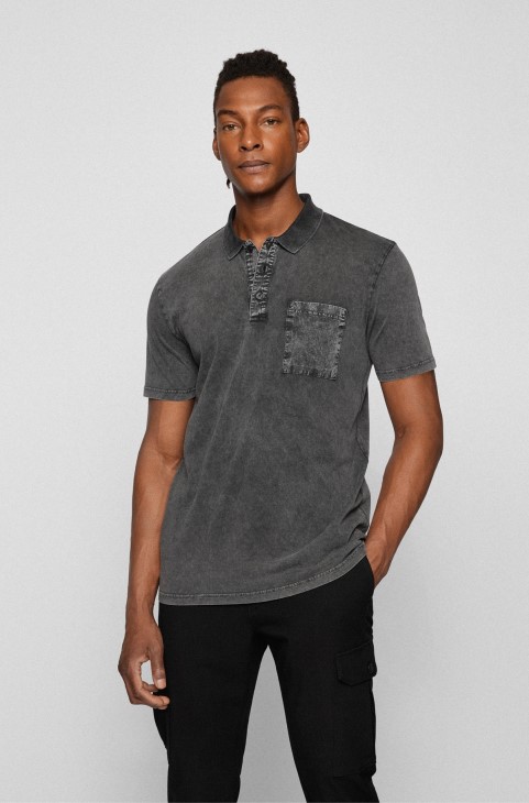 Πόλο μπλουζάκι από πέτρινο βαμβάκι με τσέπη στο στήθος γκρι Hugo Boss