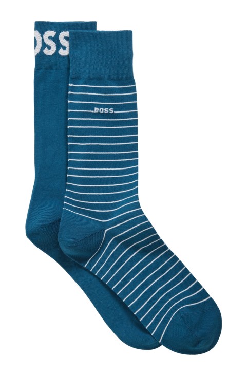 γαλάζιο δύο σετ κάλτσες κανονικού μήκους από ελαστικό βαμβακερό Hugo Boss