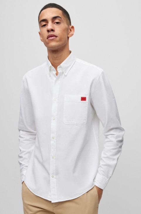 Oxford-cotton Slim-fit πουκάμισο με υφαντό λογότυπο λευκό Boss Hugo