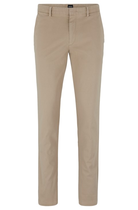 Hugo Boss ανοιχτό μπεζ Slim-fit Chinos σε ελαστική βαμβακερή γαμπαρντίνα
