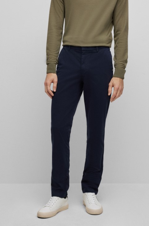Hugo Boss Slim-fit Chinos σε ελαστικό βαμβακερό μπλε Gabardine