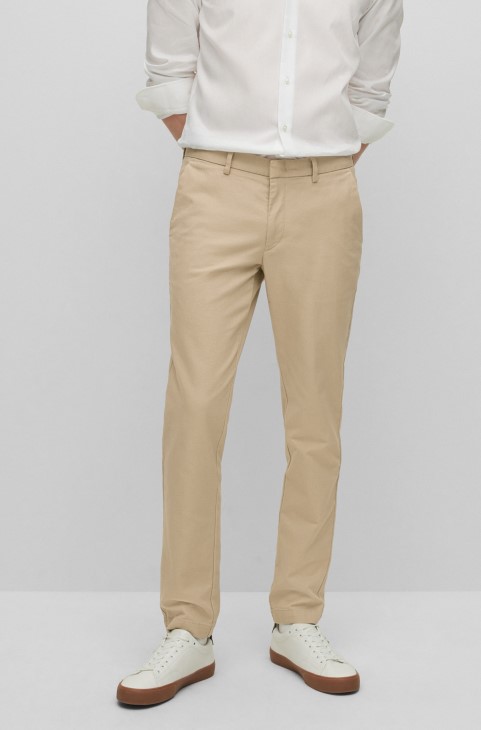 Slim-fit Chinos σε δομημένο ελαστικό βαμβακερό Hugo Boss ανοιχτό μπεζ