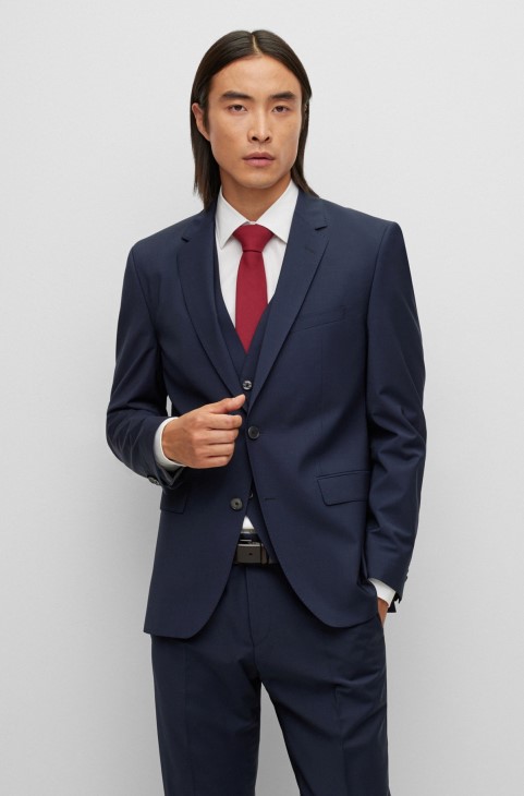 Σκούρο μπλε μονόπλευρο μπουφάν σε μάλλινο μείγμα Hugo Boss