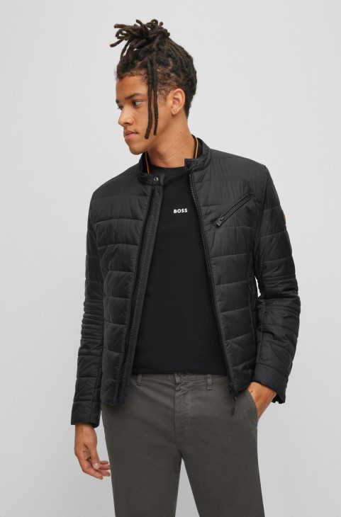 μαύρο Hugo Boss Slim-fit Biker Jacket με σήμα λογότυπο