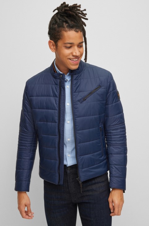 Hugo Boss σκούρο μπλε Slim-fit Biker Jacket με σήμα λογότυπο