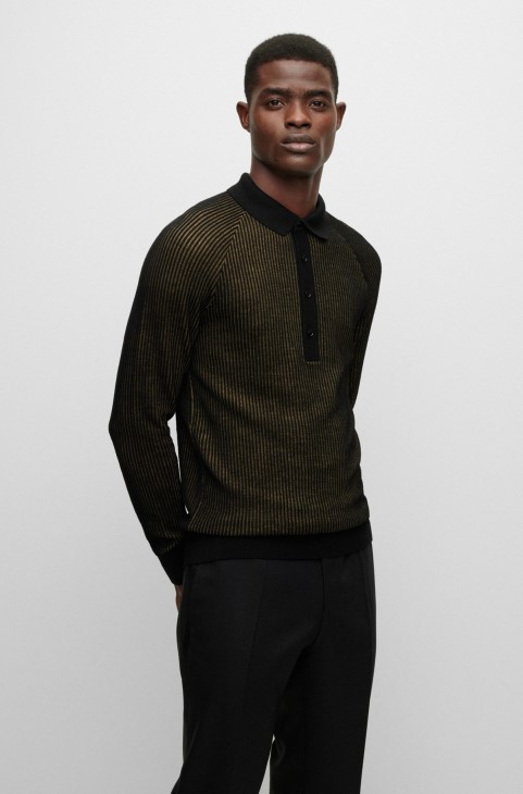 πουλόβερ πόλο με ραβδώσεις σε Slim Fit μαύρο Hugo Boss