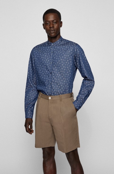 Πουκάμισο Hugo Boss με κανονική εφαρμογή σε βαμβακερό μοτίβο ζακάρ σκούρο μπλε