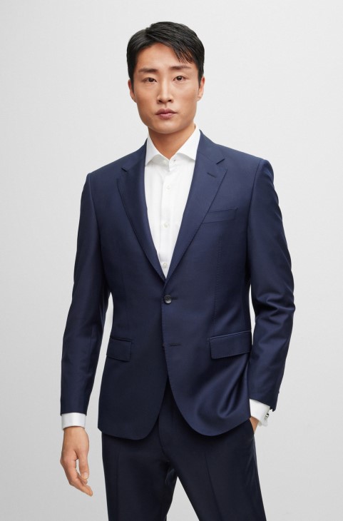 μπουφάν μονόπετο σε μάλλινο ελαστικό Hugo Boss σκούρο μπλε