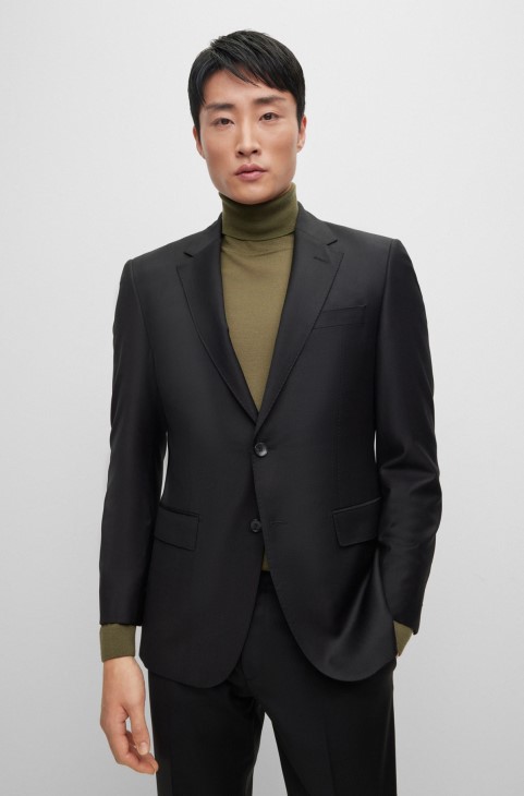 μαύρο μπουφάν Hugo Boss μονόπετο από μαλλί ελαστικό