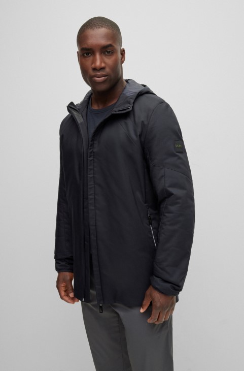 Αδιάβροχο μπουφάν Hugo Boss με κουκούλα με λογότυπο σκούρο μπλε