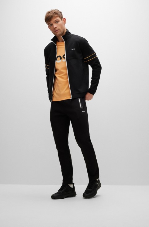 Φούτερ με φερμουάρ από μείγμα βαμβακιού με ταινία λογότυπο Hugo Boss μαύρο
